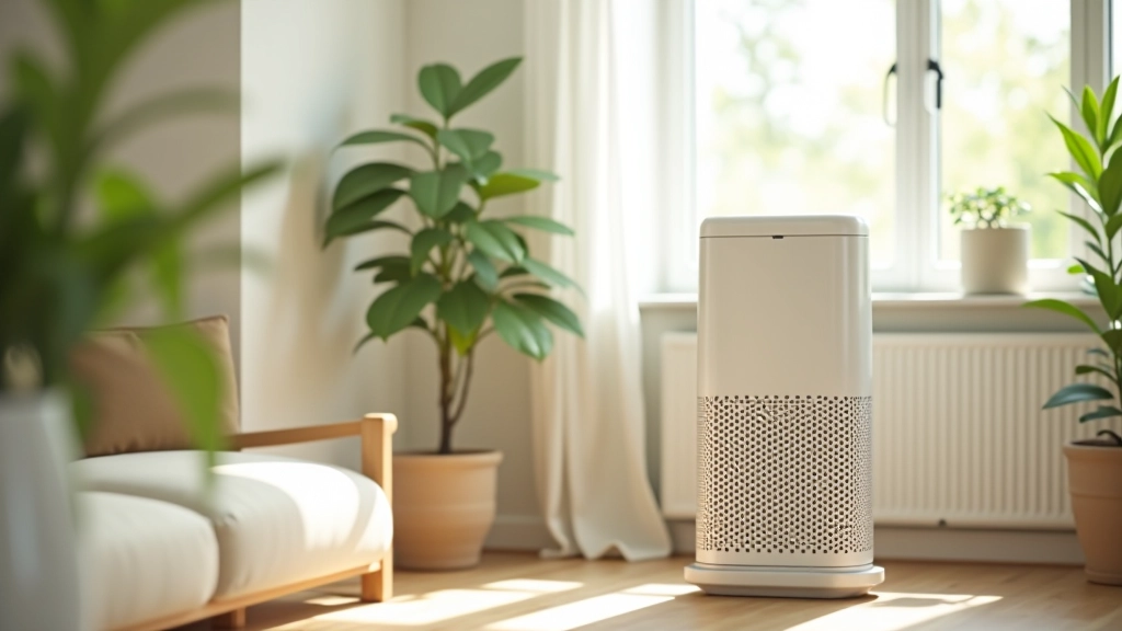 Modern air purifier in contemporary home setting demonstrating indoor air quality improvement